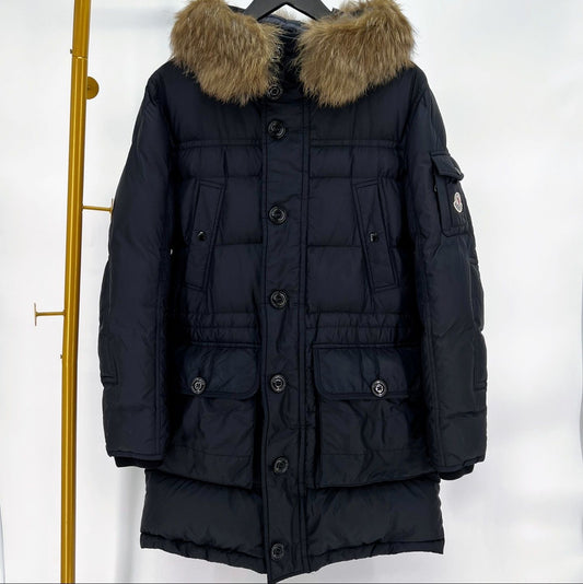 Moncler Afton Long Padded Hooded Jacket Navy 001 120604247