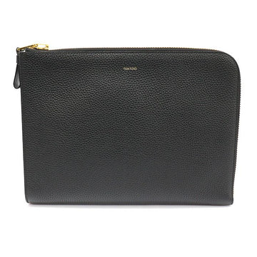 Tom Ford Black Soft Grain Leather Gold-Tone Zip Around Portfolio Buckley Clutch H0355P 120700647