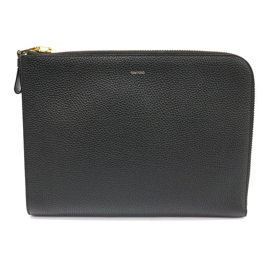 Tom Ford Black Soft Grain Leather Gold-Tone Zip Around Portfolio Buckley Clutch H0355P 120700647