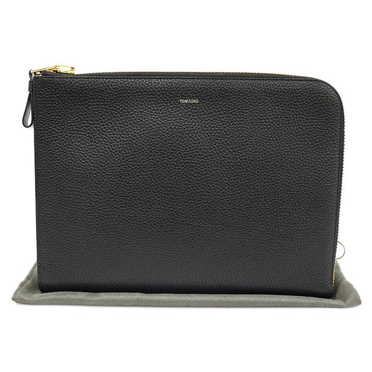 Tom Ford Black Soft Grain Leather Gold-Tone Zip Around Portfolio Buckley Clutch H0355P 120700647