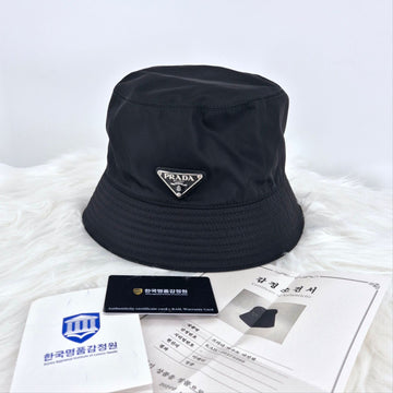 Prada Triangle Logo Nylon Bucket Hat Black 121141822