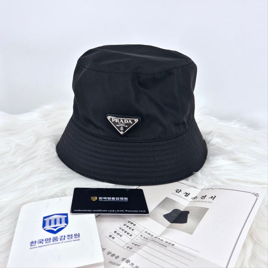 Prada Triangle Logo Nylon Bucket Hat Black 121141822