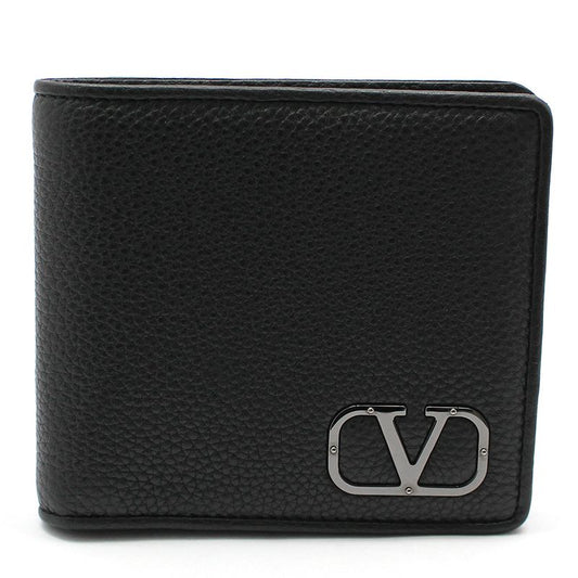 Valentino Black Grain Leather V Logo Bi-Fold Wallet 3Y2P0445 121183929