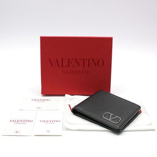 Valentino Black Grain Leather V Logo Bi-Fold Wallet 3Y2P0445 121183929