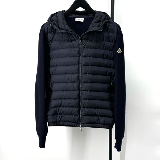 Moncler Knit Padded Hooded Zip-Up Navy 121717758
