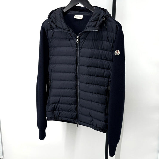 Moncler Knit Padded Hooded Zip-Up Navy 121717758