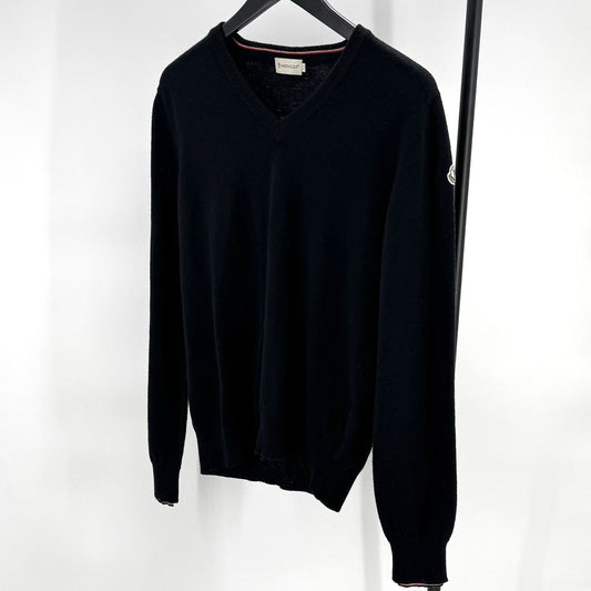 Moncler V-Neck Knit Sweater Black 121915492