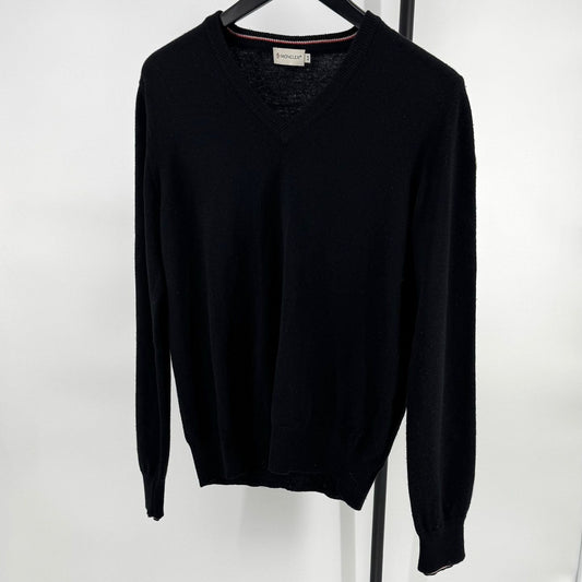 Moncler V-Neck Knit Sweater Black 121915492