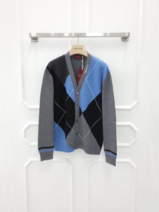 Gucci Wool Cashmere Argyle Knit Cardigan XXL 806194 124333690