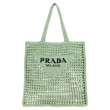 Prada Logo Embroidered Crochet Tote Bag Mint Green 128855267