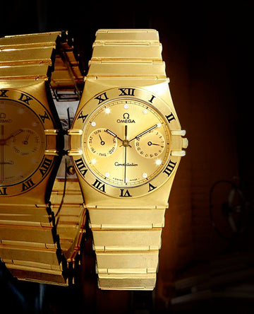 Omega Constellation Panda 18K Gold Plated Gold Dial 10P Diamond Men's Watch 105781657