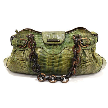 Salvatore Ferragamo Embroidered Leather Wood Chain Shoulder Bag in Green Lizard 21-5807 135127601