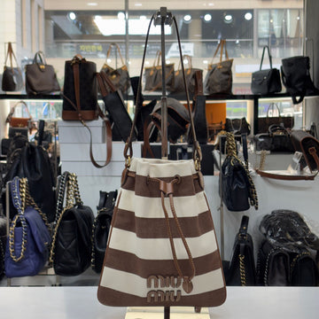 Miu Miu Striped Fabric Drawstring Pouch Brown 5ND016 143069391