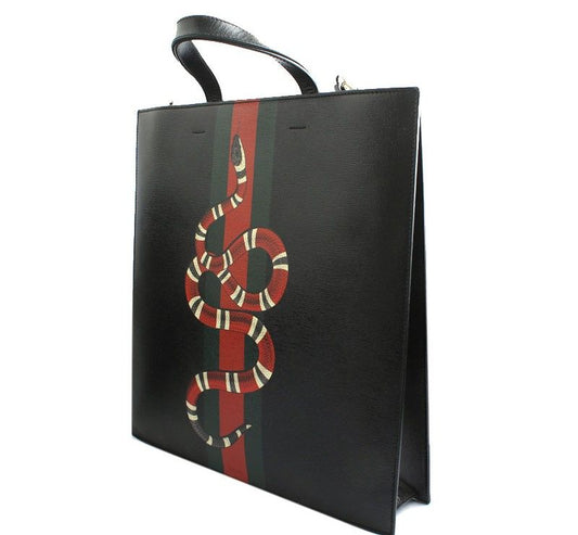 Gucci Black Leather King Snake Three-Line Tote and Shoulder Bag 431336 26811413