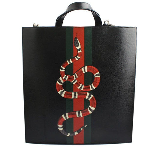 Gucci Black Leather King Snake Three-Line Tote and Shoulder Bag 431336 26811413