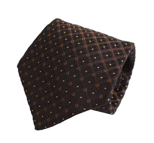 Kiton Woven Tie Black & Gold Check Pattern 26811953