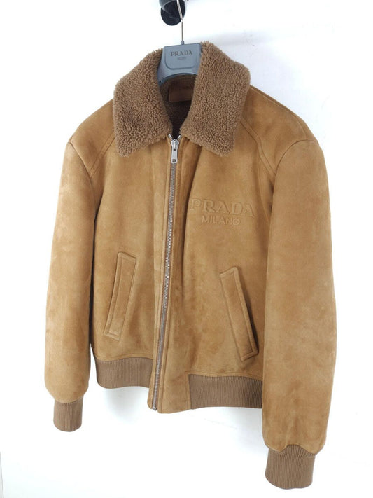 Prada Embossed Lettering Logo Shearling Mustang Jacket 5299 69094492