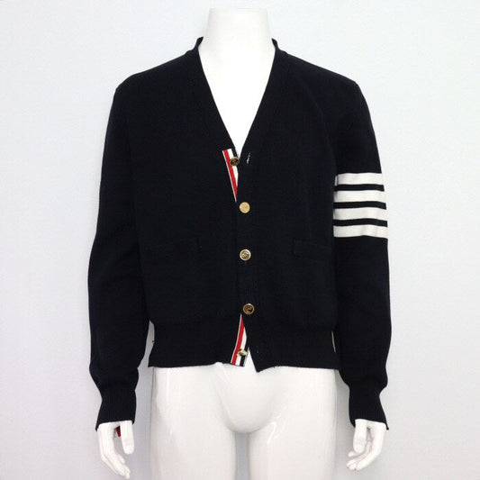 Thom Browne Navy Milano Stitch Diagonal Trim Gold Button Cardigan MKC171A aa45645 123774172