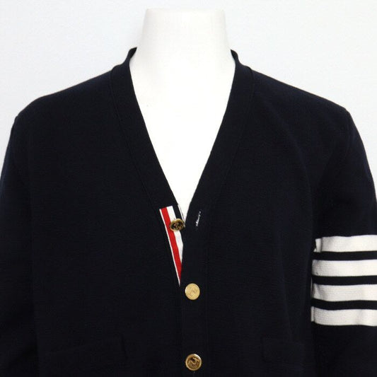 Thom Browne Navy Milano Stitch Diagonal Trim Gold Button Cardigan MKC171A aa45645 123774172