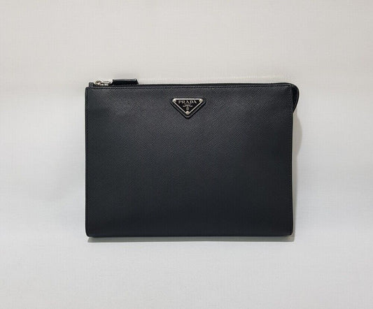 Prada Men's Safiano Triangular Logo Clutch Bag 2VF030 125118627