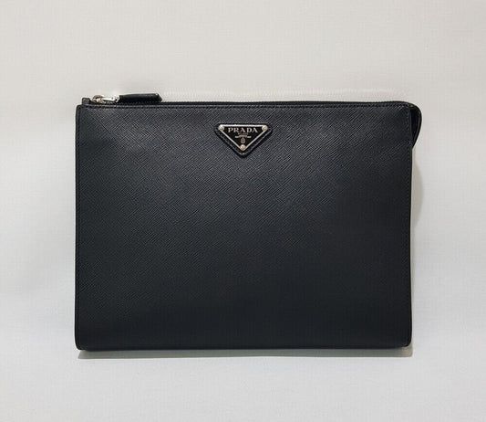 Prada Men's Safiano Triangular Logo Clutch Bag 2VF030 125118627