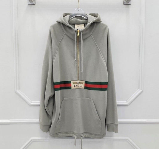 Gucci Gray Three Stripe Logo Web Anorak Hoodie 30267201