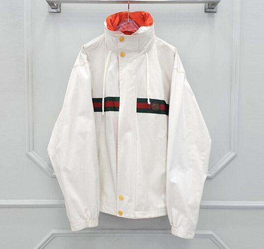 Gucci gg GG Logo Patch Web Reversible Hooded Jacket 46320674