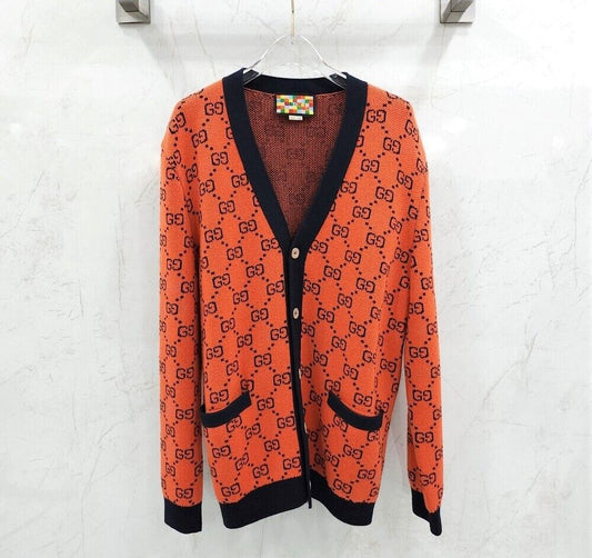 Gucci Orange Cotton Jacquard Cardigan GG GG - SKU 124284212