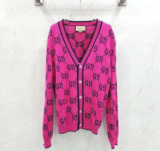 Gucci Pink GG Logo Cotton Cardigan - SKU: GG 124411696