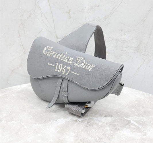 Dior 1947 Stitch Gray Grain Saddle Bag - New, SKU 1947 121527360