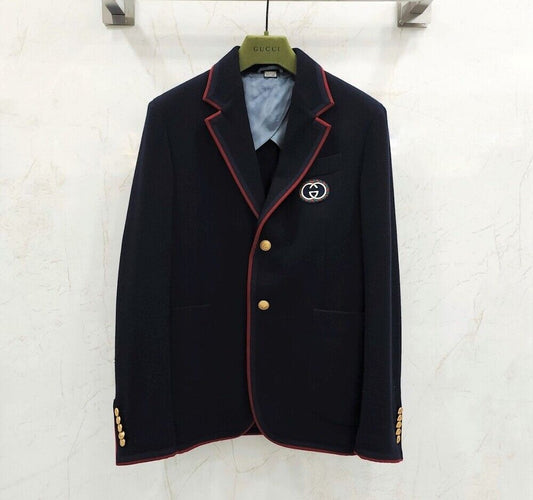 Gucci GG Logo Embroidered Navy Blazer Jacket 590578 122556079
