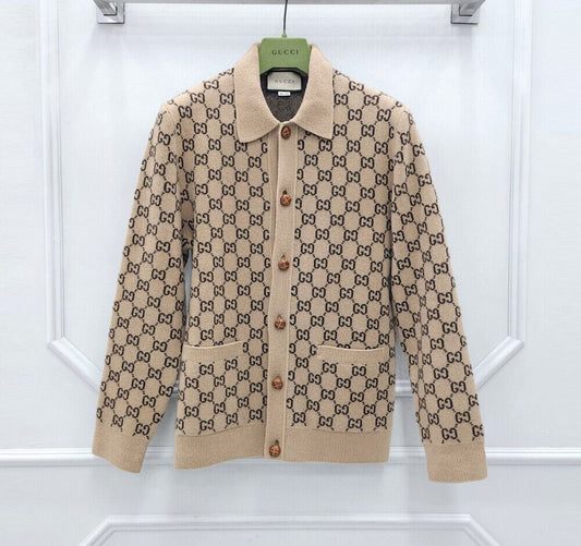 Gucci gg GG Camel Brown Wool Cardigan 61980911