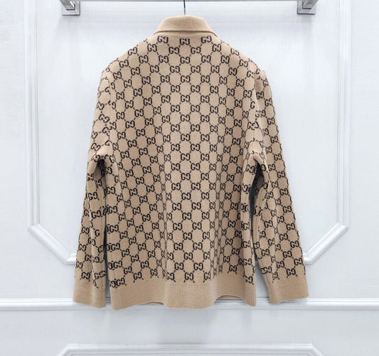 Gucci gg GG Camel Brown Wool Cardigan 61980911
