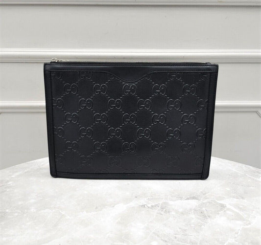 Gucci Embossed Leather Pouch Black 92539814