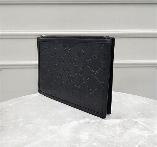 Gucci Embossed Leather Pouch Black 92539814