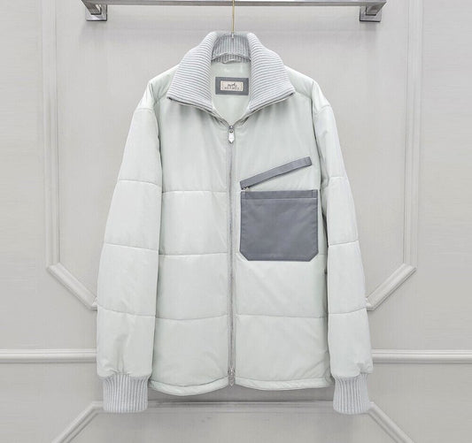 Hermes Quilted Blue Jacket Padding - Leather Clap Pocket 78666573