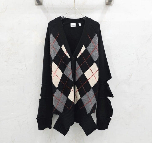 Burberry Black Check Cutout Merino Wool Cardigan 118337858