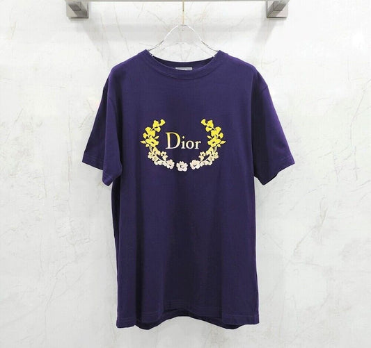 Dior Purple Flower Embroidered Short Sleeve T-Shirt 60861755