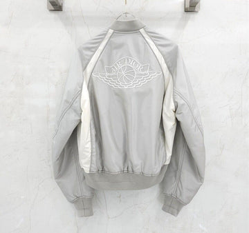 Dior Air Jordan Limited Edition Grey Wing Logo Embroidered Varsity Jacket 115608692