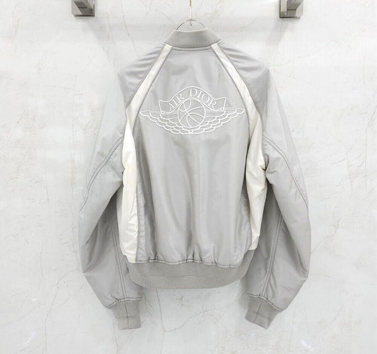 Dior Air Jordan Limited Edition Grey Wing Logo Embroidered Varsity Jacket 115608692
