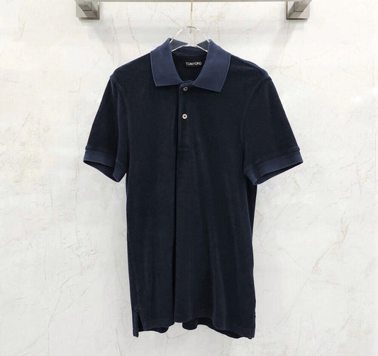 Tom Ford Navy Terry PK Collared T-shirt SKU 46 123905685