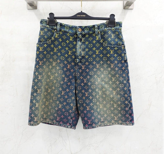 กางเกงขาสั้นผ้ายีนส์ลายโมโนแกรมสีรุ้งของ Louis Vuitton รหัสสินค้า 34