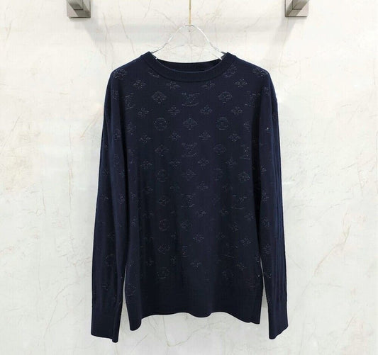 Louis Vuitton Navy Drop Needle Monogram Crewneck Knit 1A7XOX 117789251