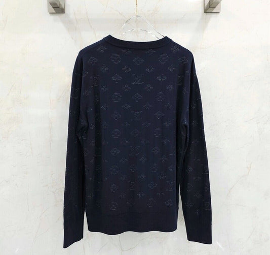 Louis Vuitton Navy Drop Needle Monogram Crewneck Knit 1A7XOX 117789251