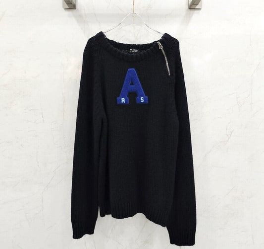 Raf Simons Navy A Logo Zipper Panel Round Knit 119258131