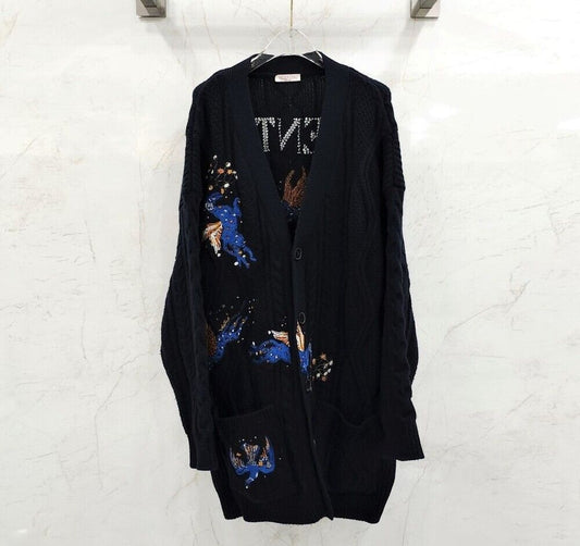 Valentino White Logo Embroidered Animal Cardigan 118337884