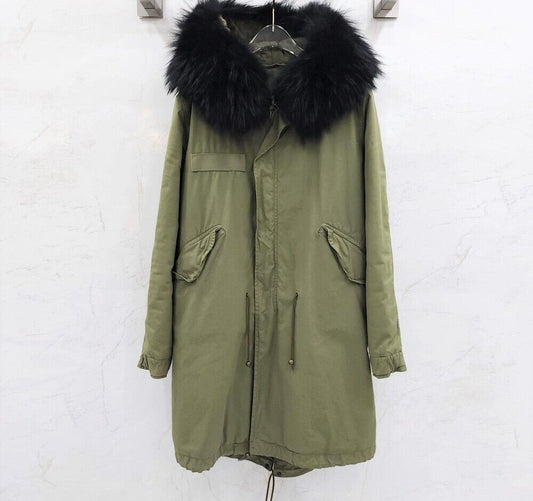 MR & MRS ITALY Faux Fur Black Parka Long Coat 119258141