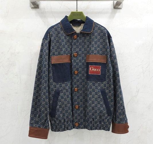 Gucci Brown Denim Jacket with Leather Trim 6963 120081301