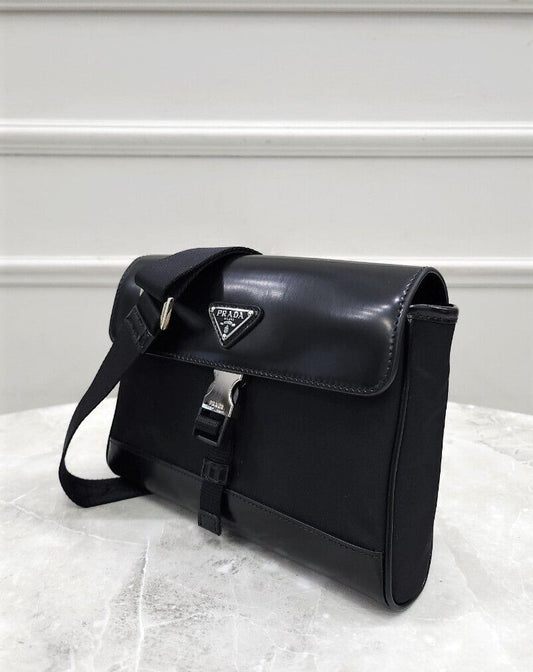 Prada Re-Nylon Triangle Logo Leather Crossbody Bag 71319064