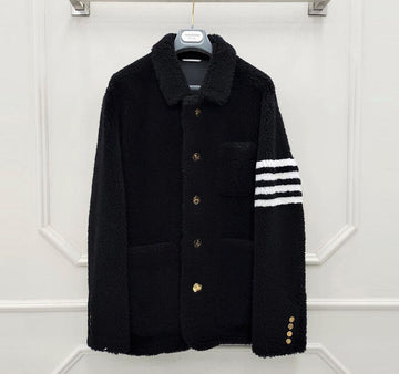 Thom Browne Shearling Asymmetric Leather Jacket 82217766